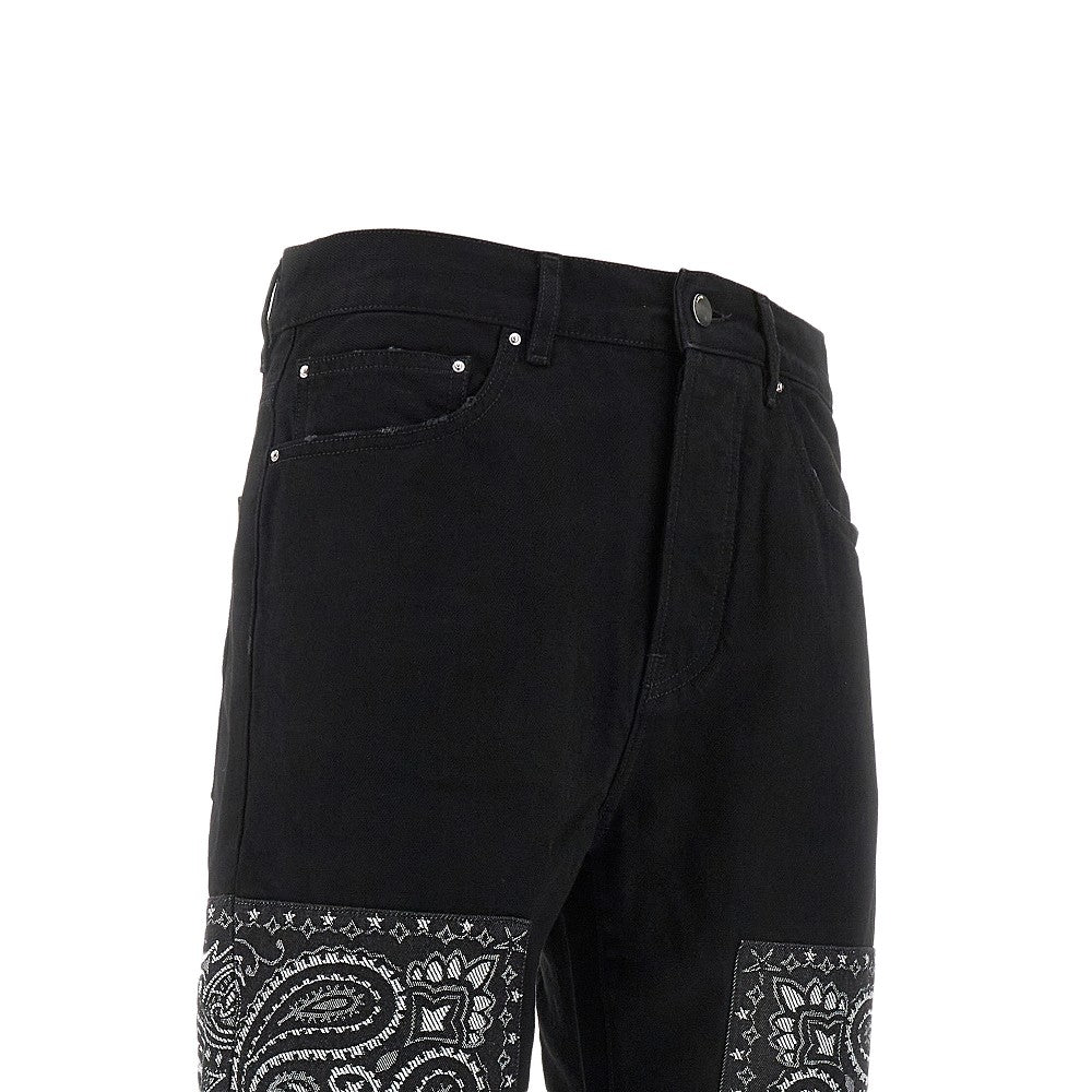 Bandana jacquard paneled denim pants