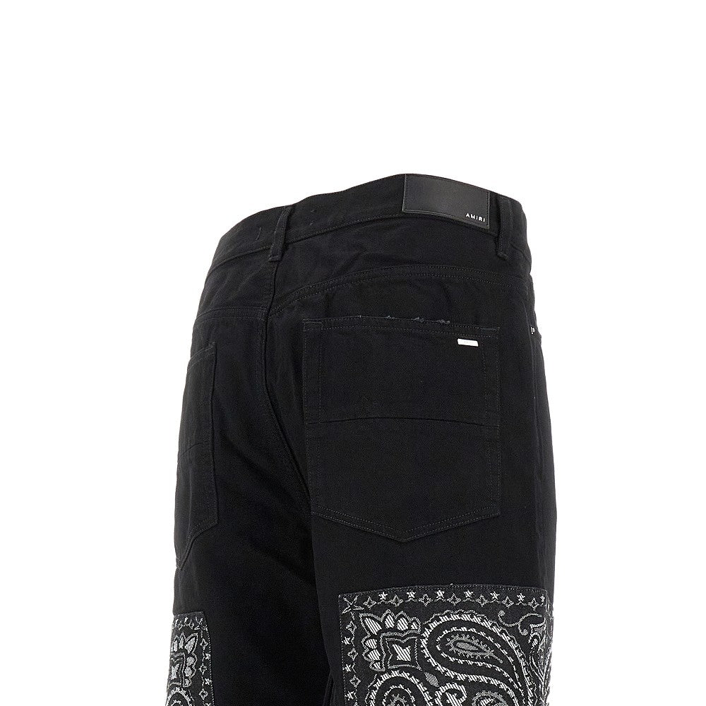 Bandana jacquard paneled denim pants