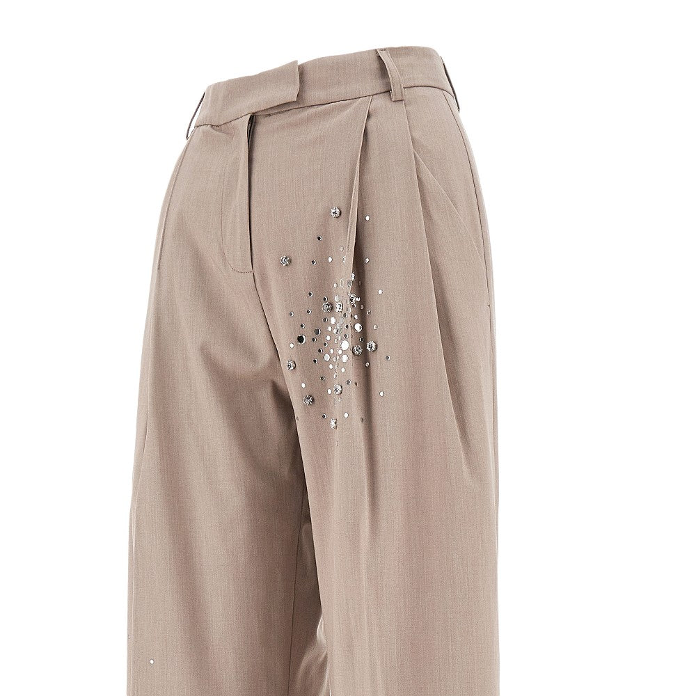 Rhinestone-embellished twill pants