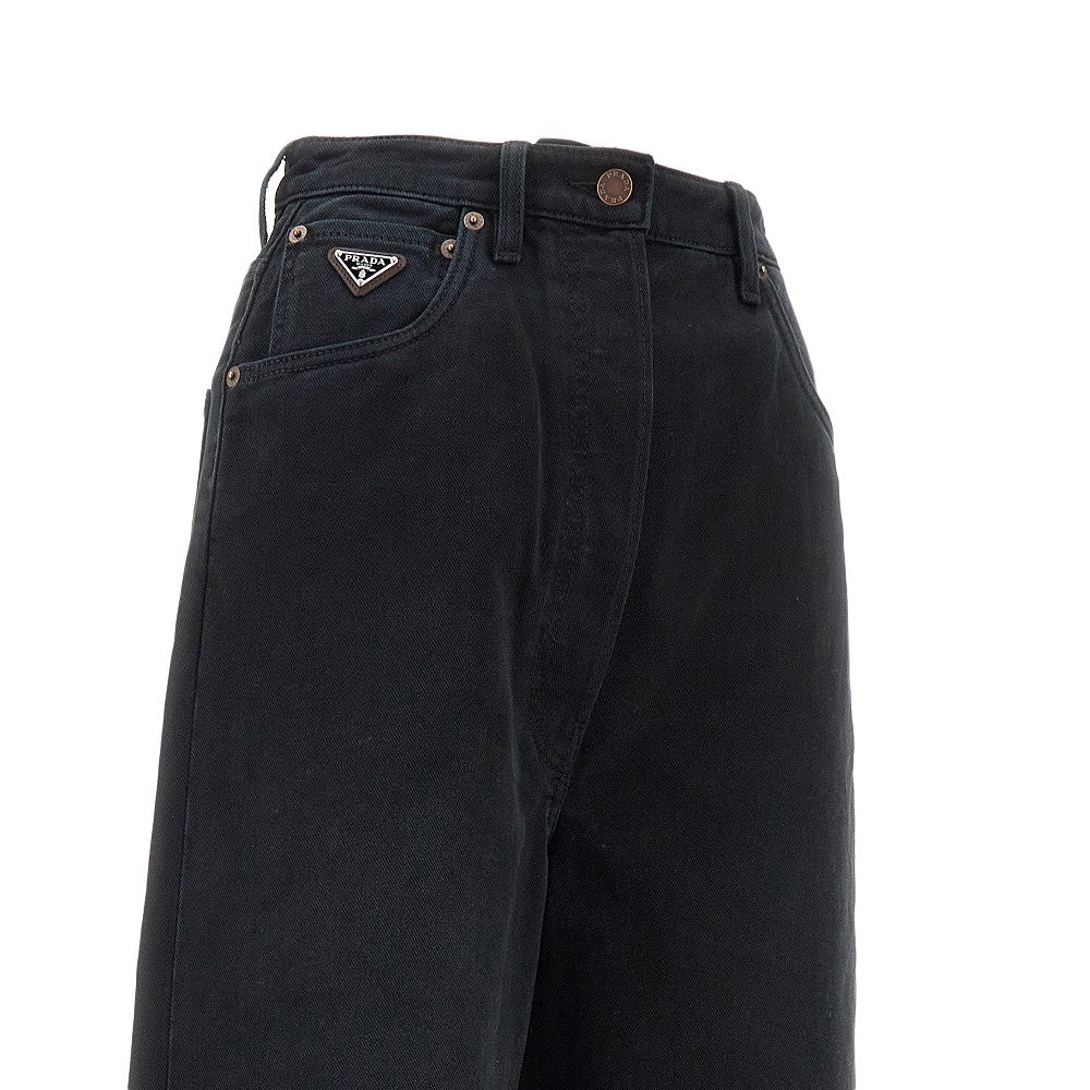 Black denim wide leg jeans