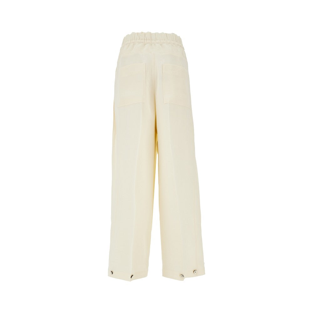 Silk-blend canvas pleated pants