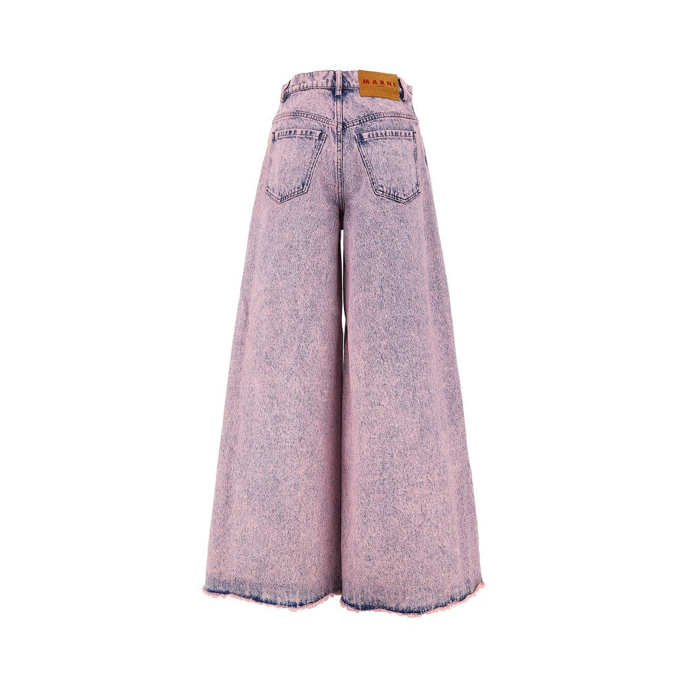 Marbled denim wide leg pants