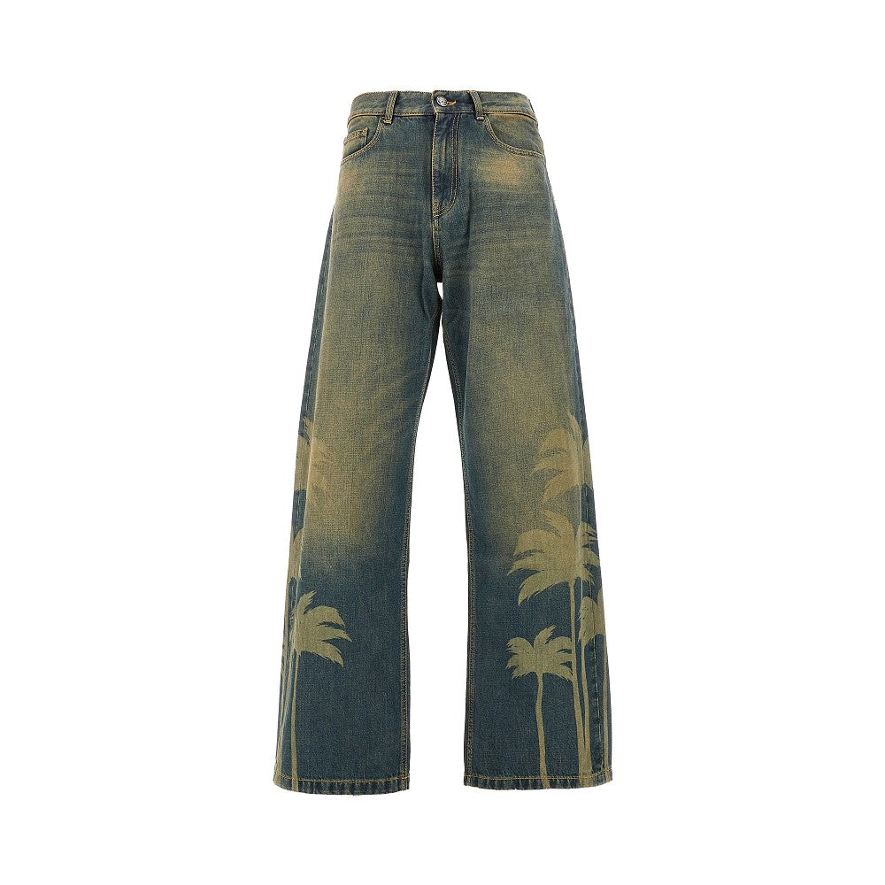 Laser-print palms wide-leg jeans