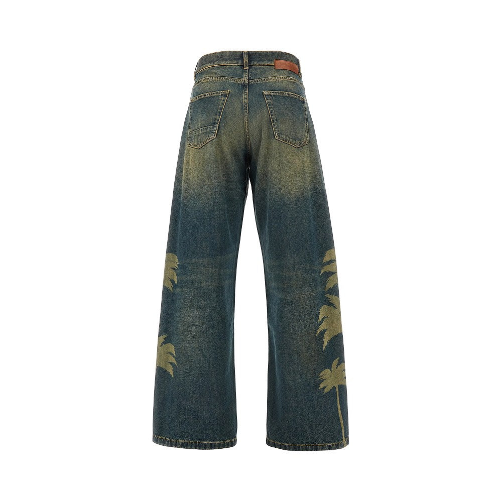 Laser-print palms wide-leg jeans