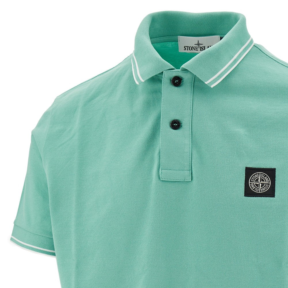 Stretch piquet polo shirt with logo patch