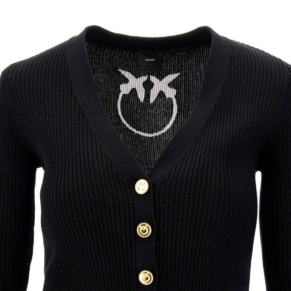 Cardigan a costine con logo in trasparenza