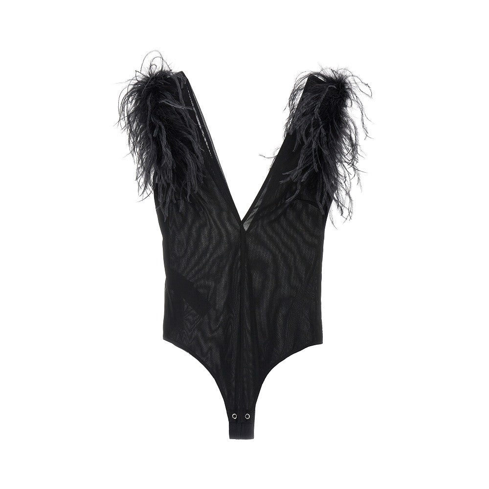 Jersey bodysuit with feathers