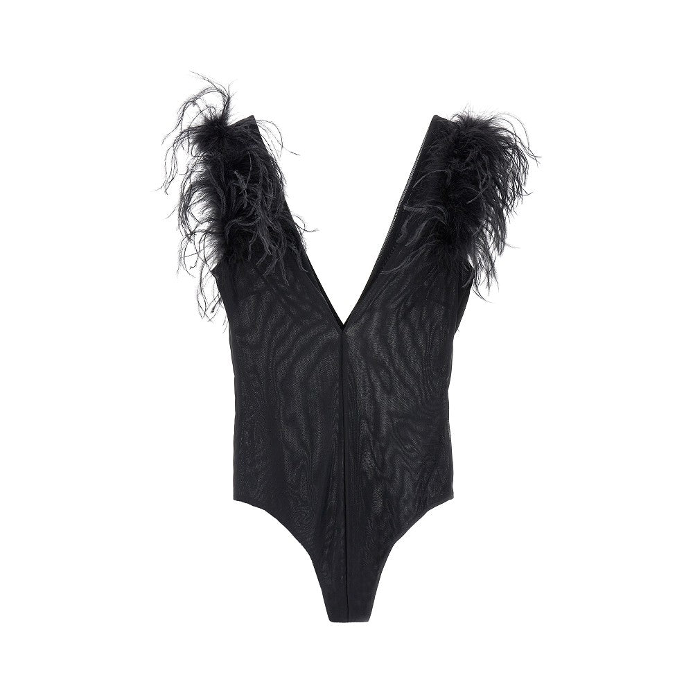 Jersey bodysuit with feathers