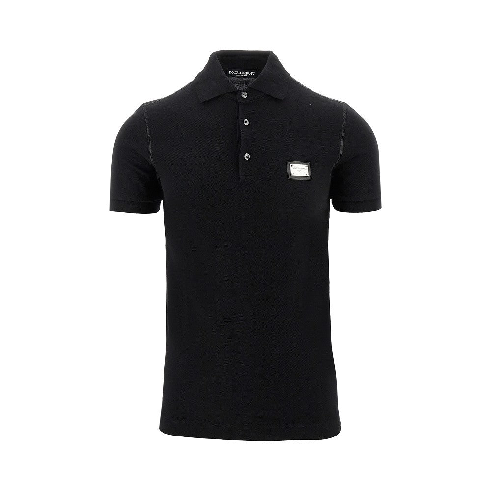 Cotton piquet polo shirt with logo plate