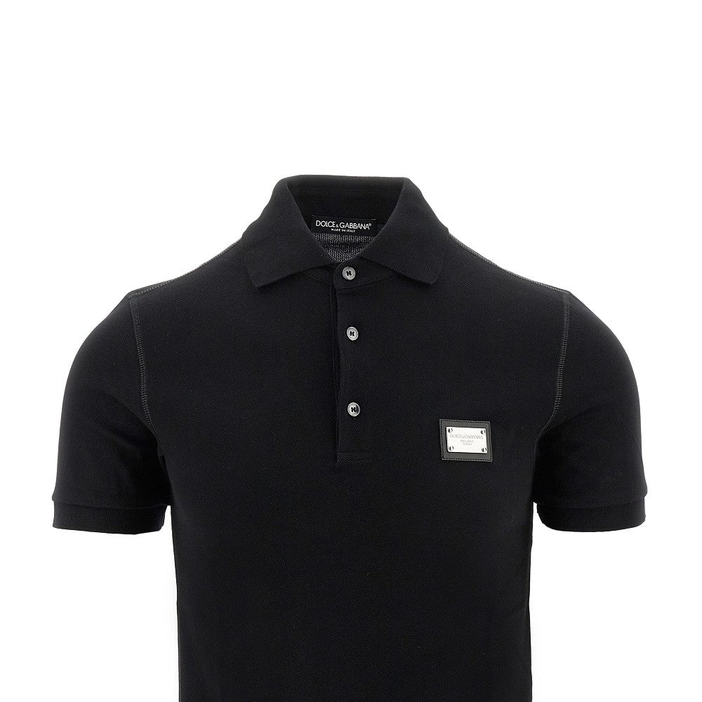 Cotton piquet polo shirt with logo plate