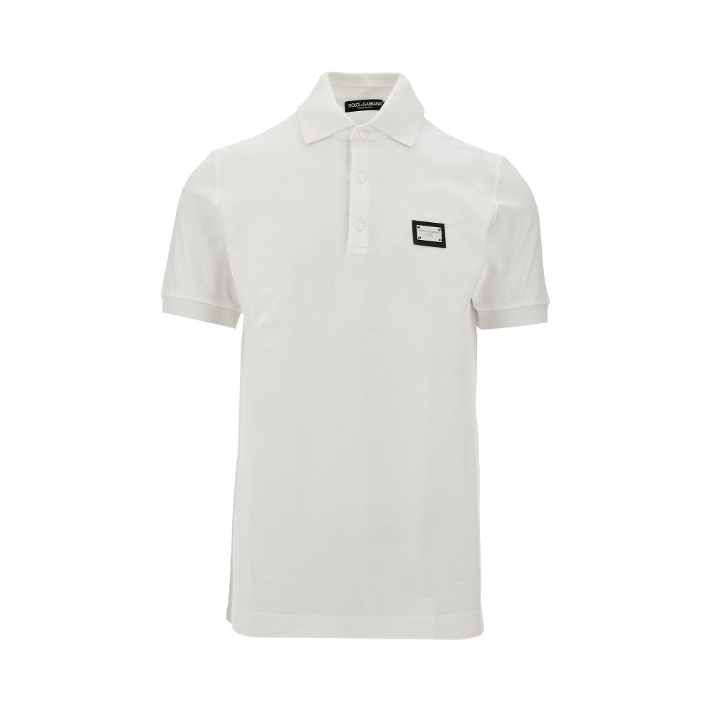 Cotton piquet polo shirt with logo plate