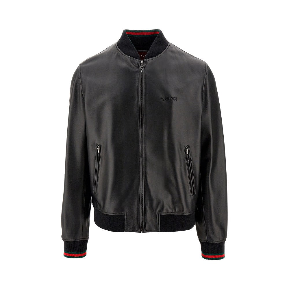 Nappa leather bomber jacket with logo