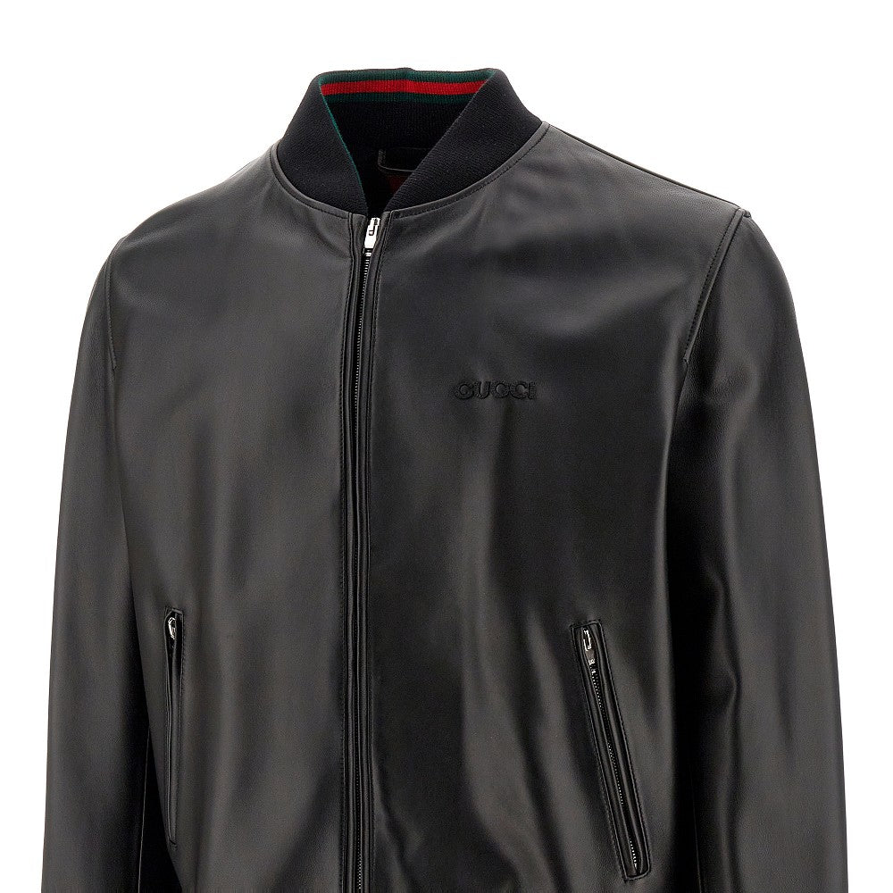 Nappa leather bomber jacket with logo