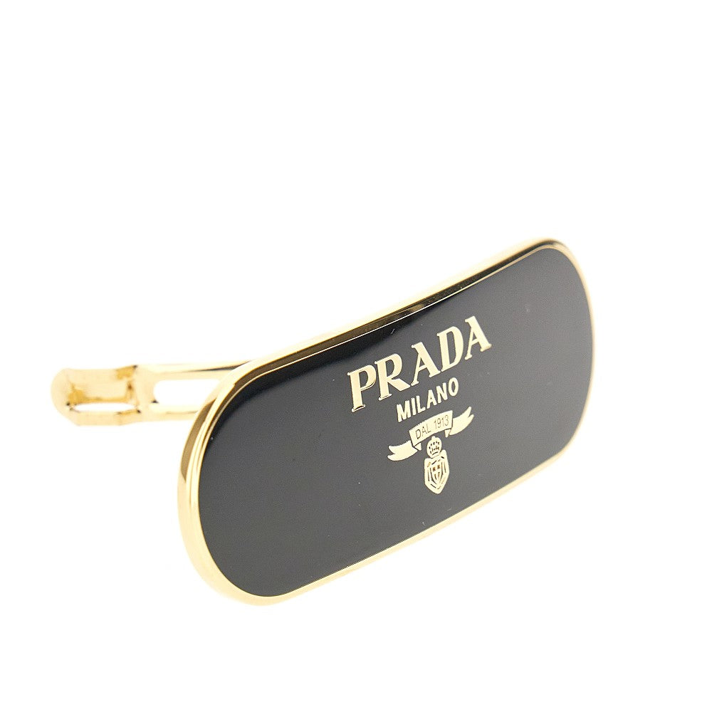 Enameled hair clip with logo