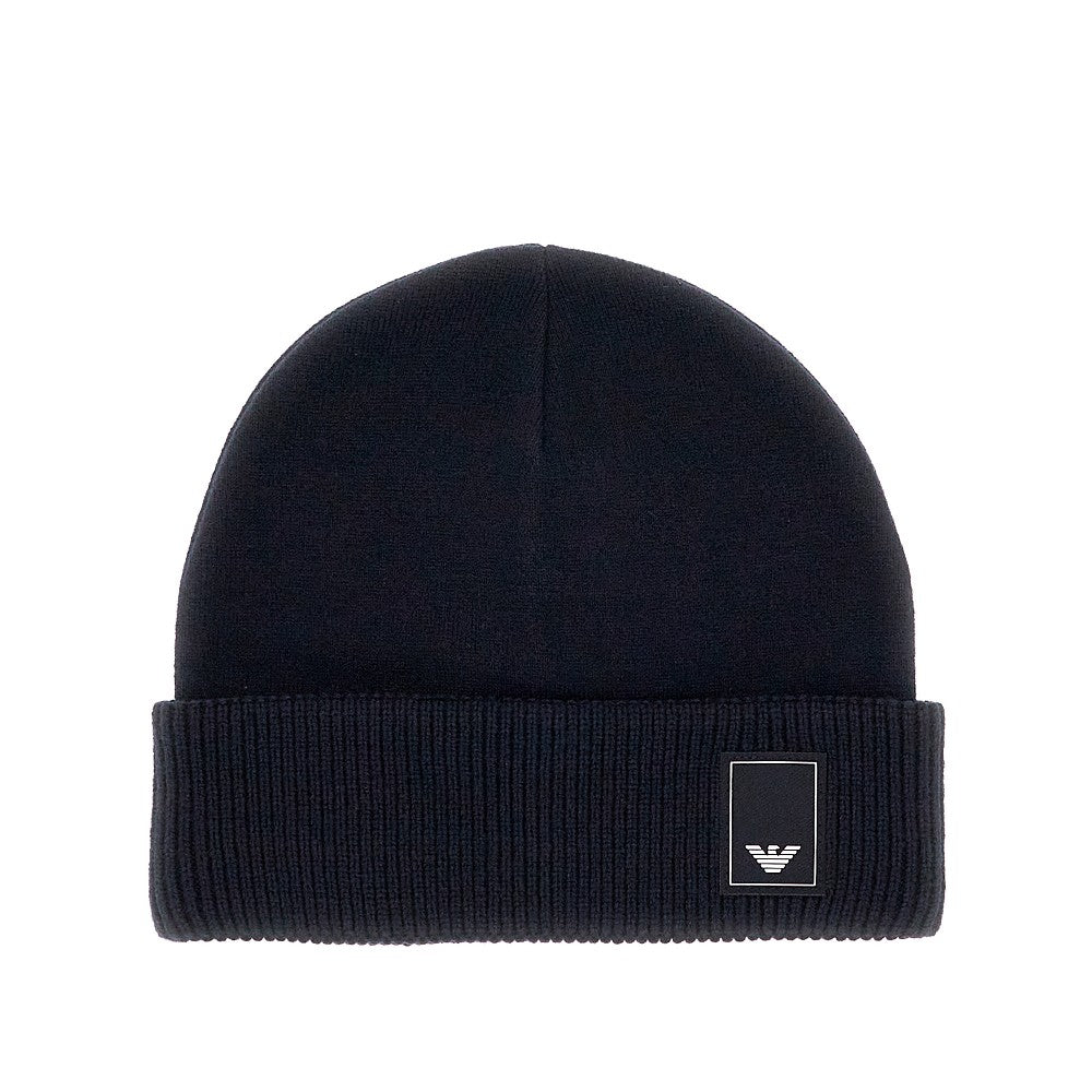 Wool blend beanie hat with logo patch EMPORIO ARMANI RBoutique