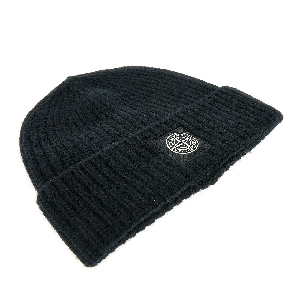 Wool beanie hat with logo patch