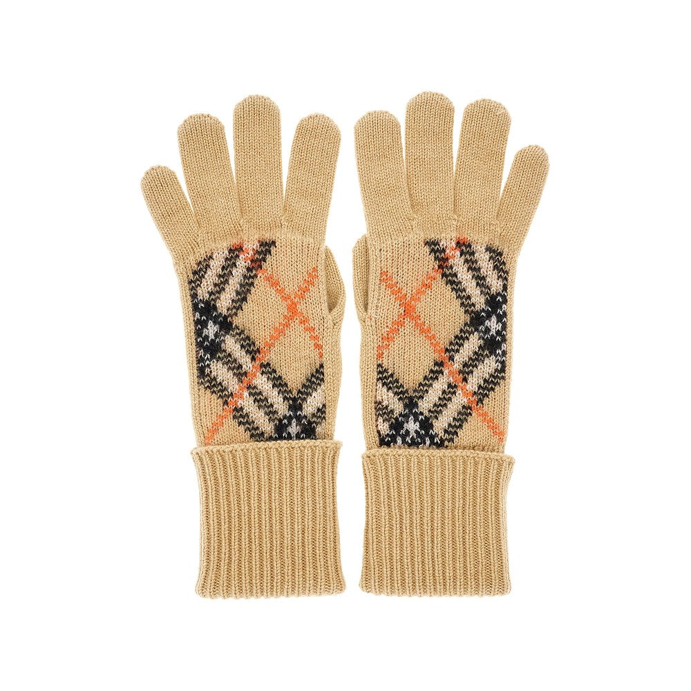 Check cashmere-blend gloves