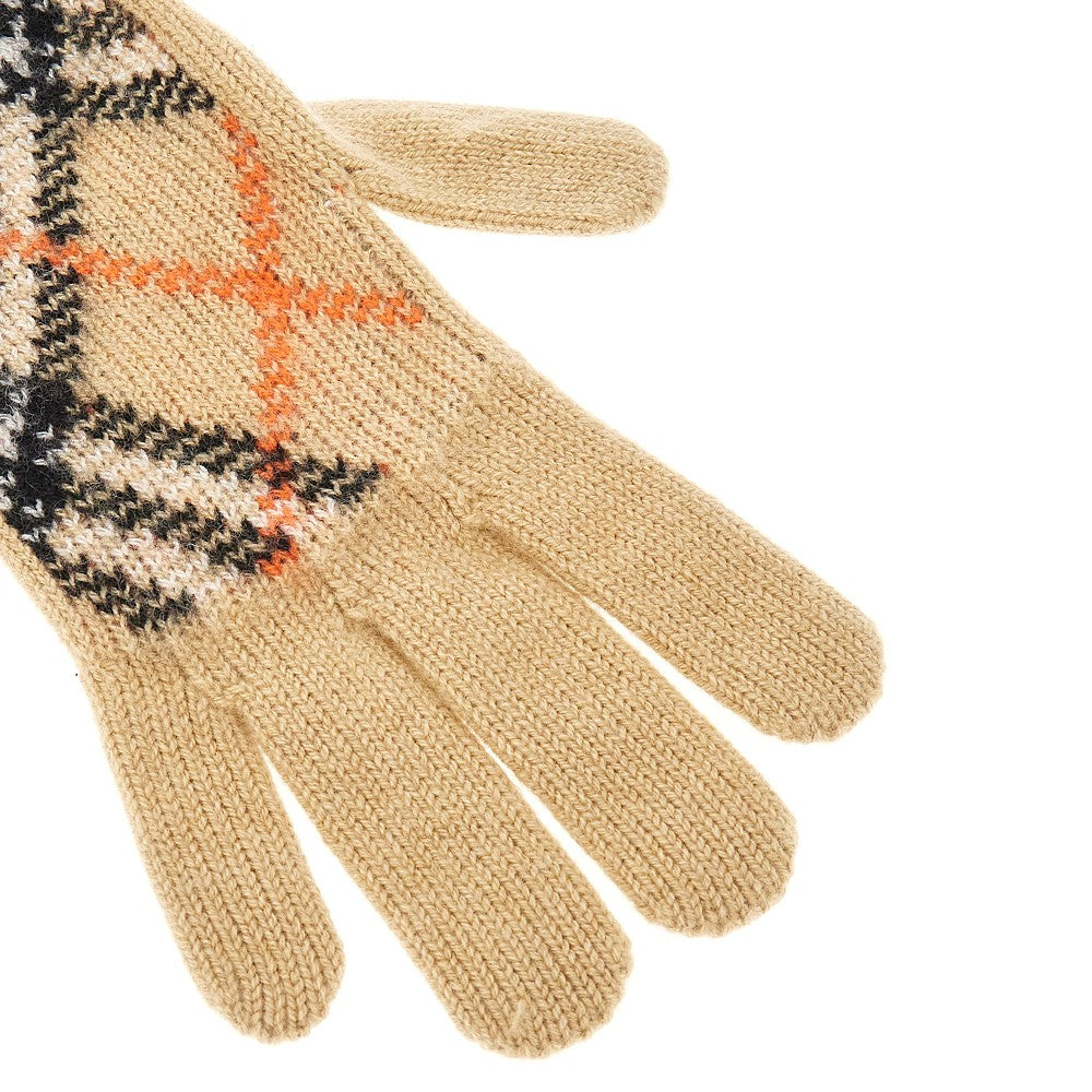 Check cashmere-blend gloves