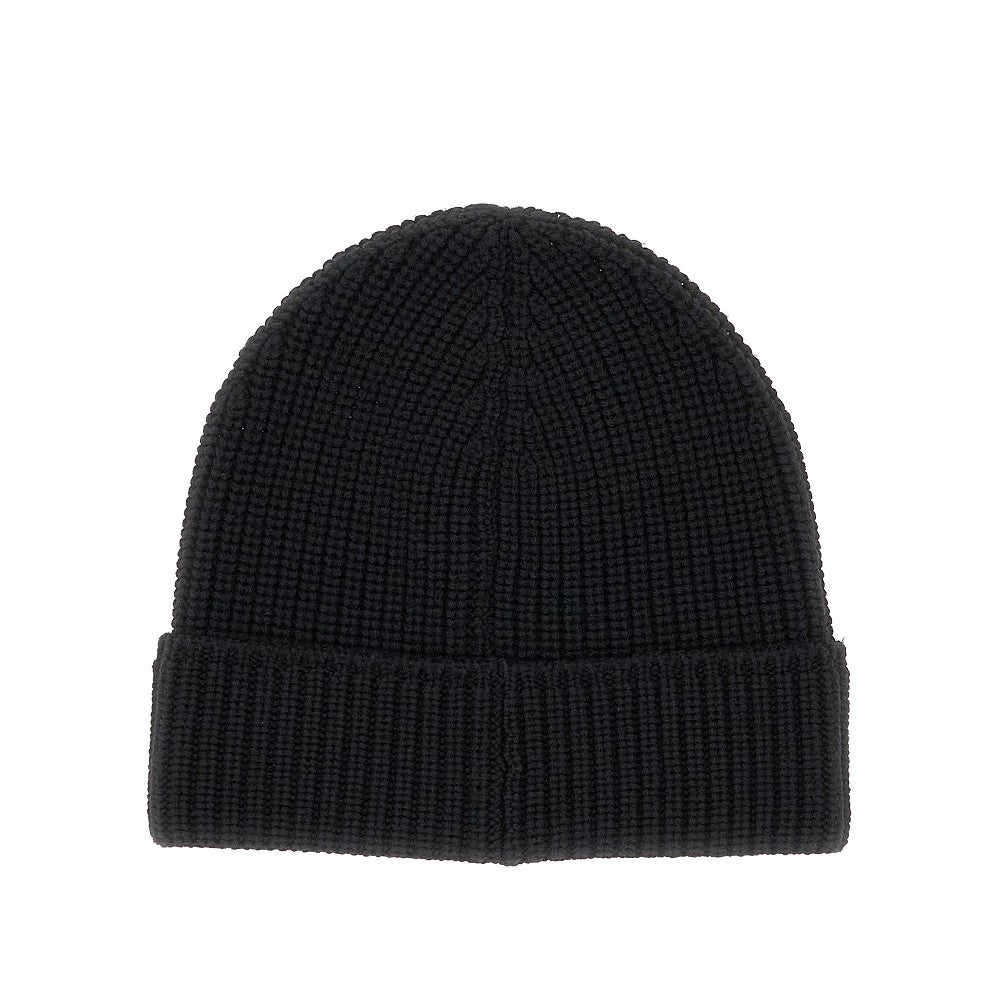 Wool beanie hat with logo patch