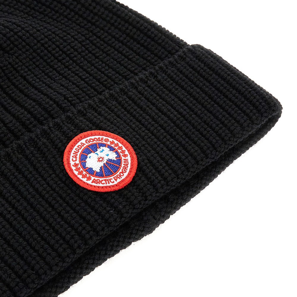 Wool beanie hat with logo patch