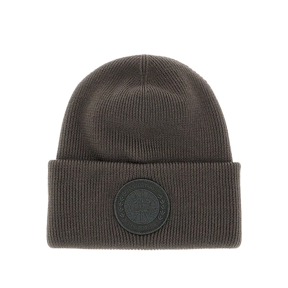 Wool beanie hat with logo patch