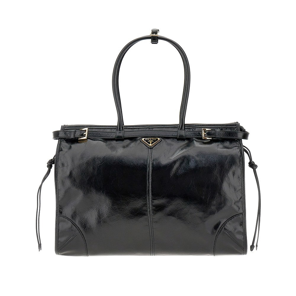 Shiny leather large handbag