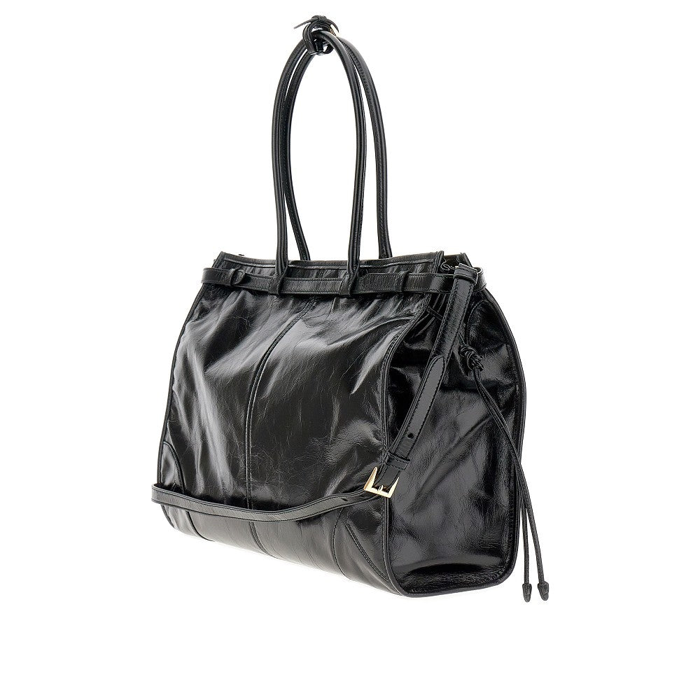 Shiny leather large handbag