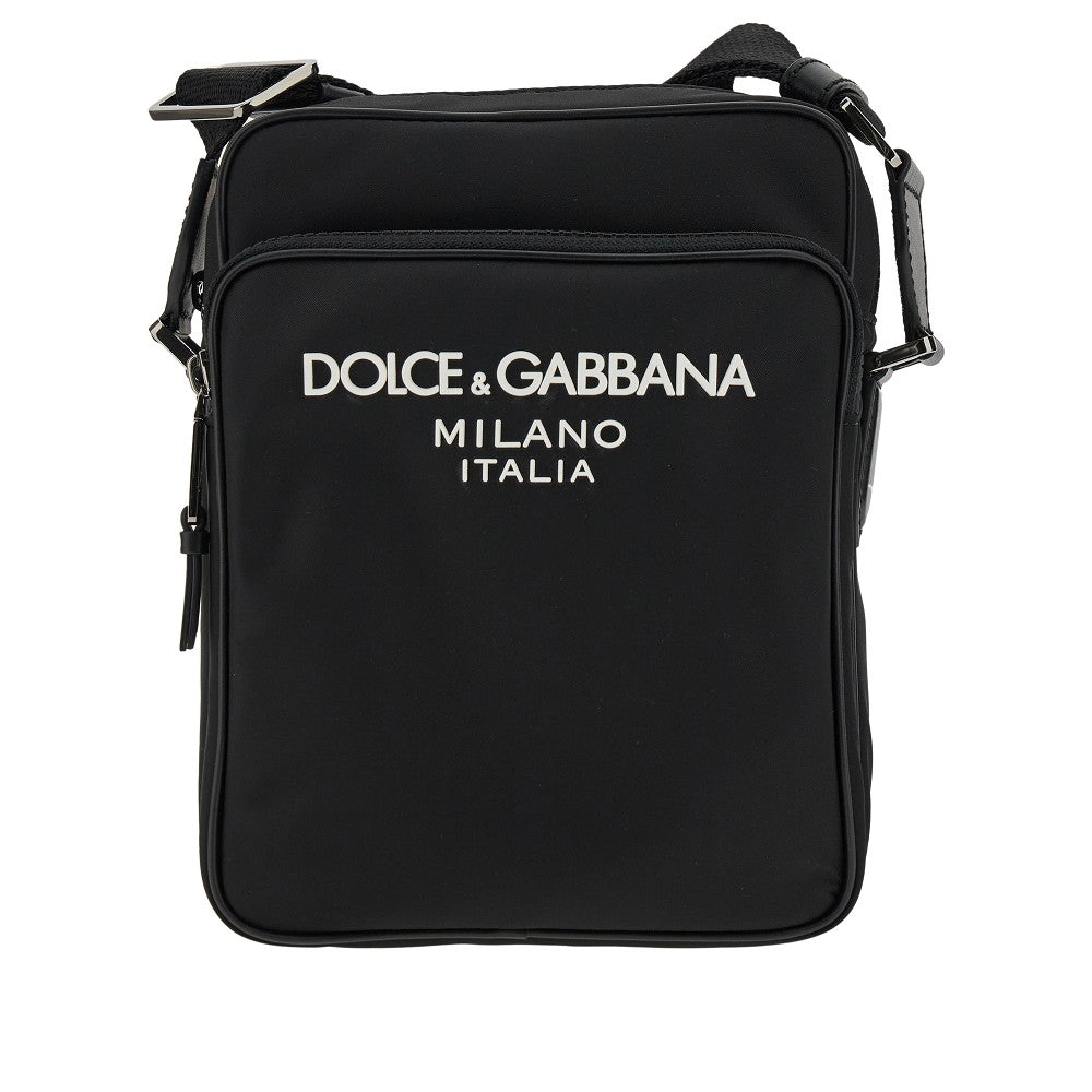 Borsa a tracolla in nylon con logo gommato