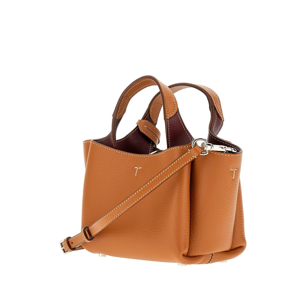 Grained leather mini shopping bag