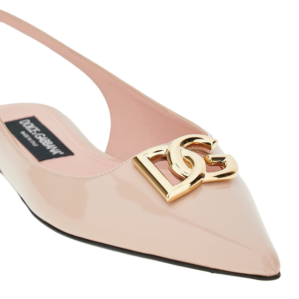 Slingback in pelle lucida con logo