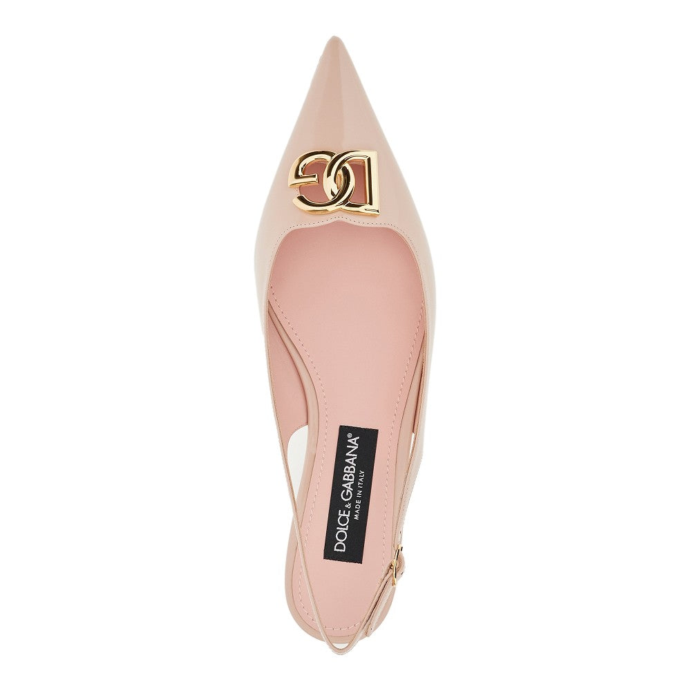 Slingback in pelle lucida con logo