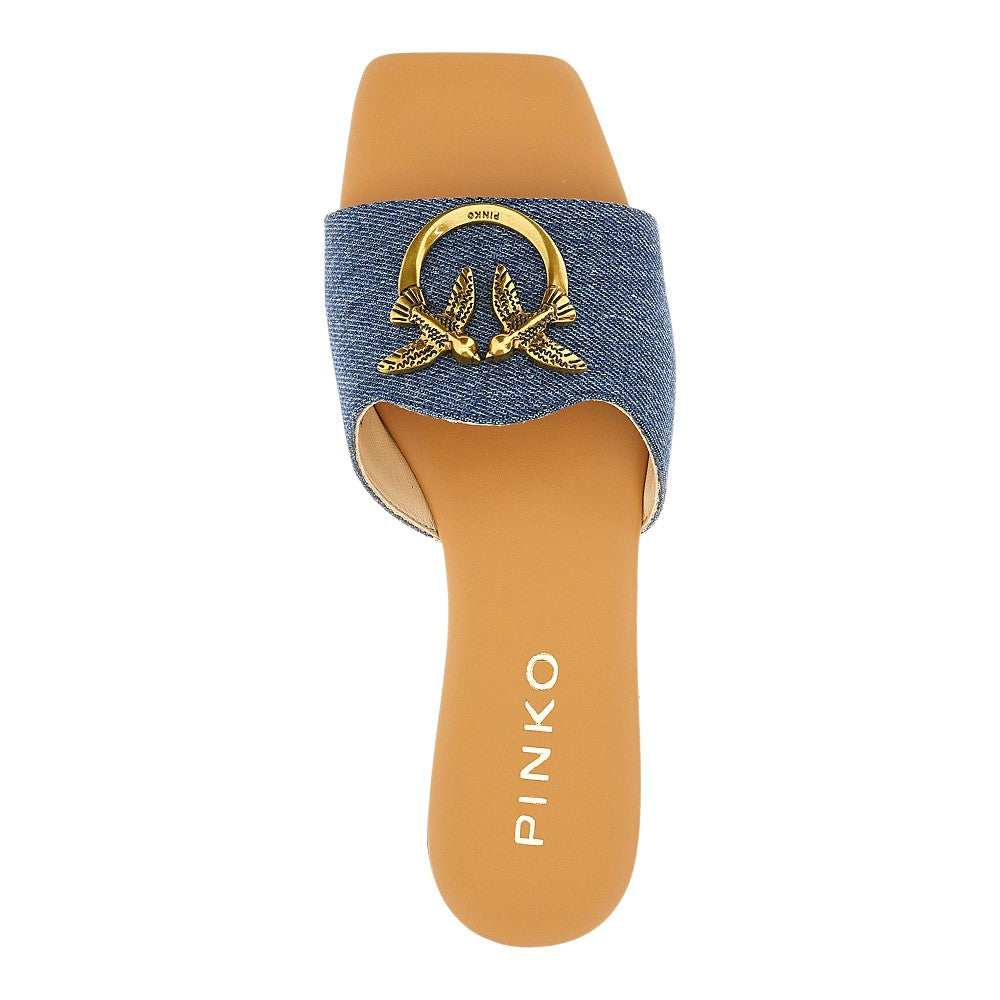 Denim slides with Love Birds buckle