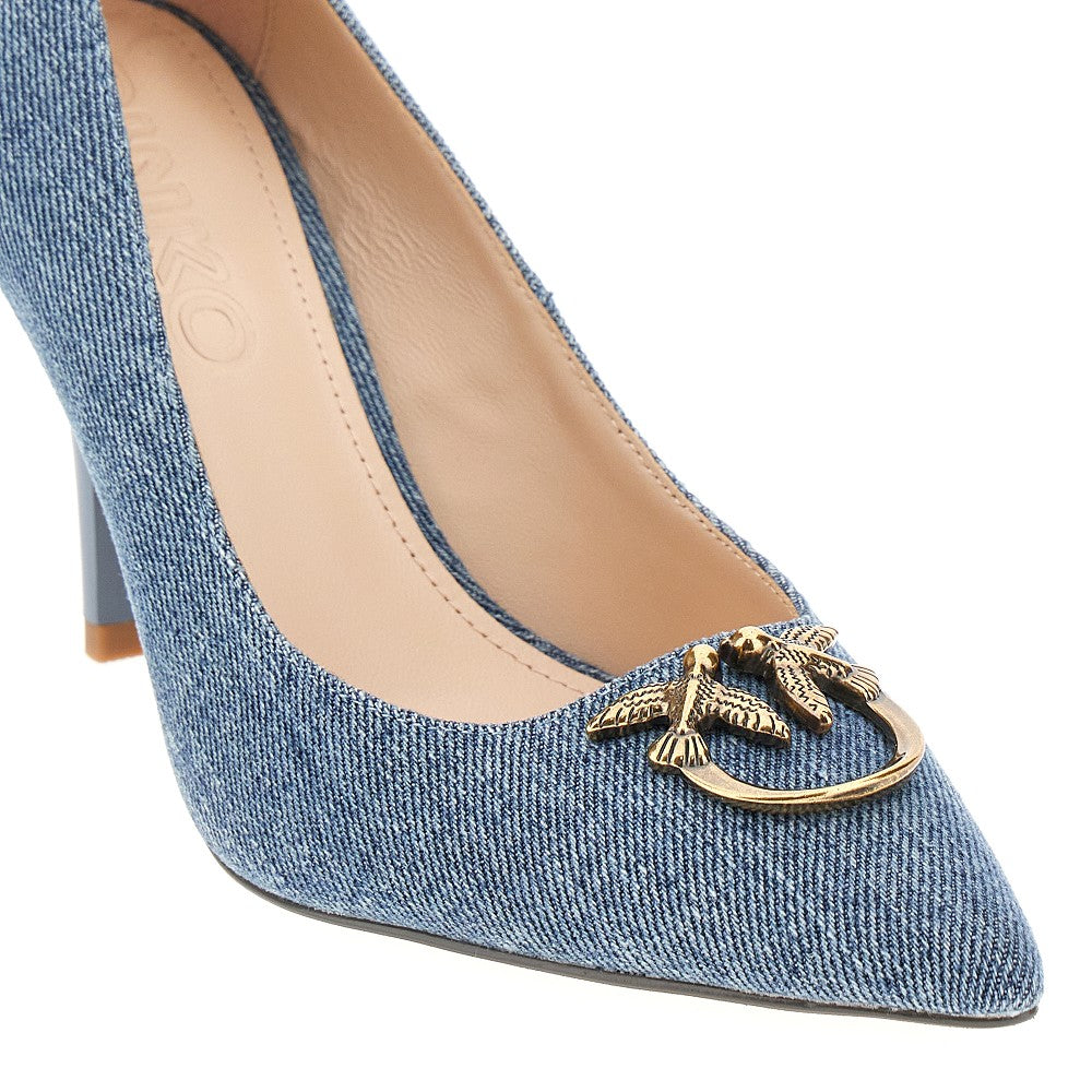 Denim pumps with Love Birds logo