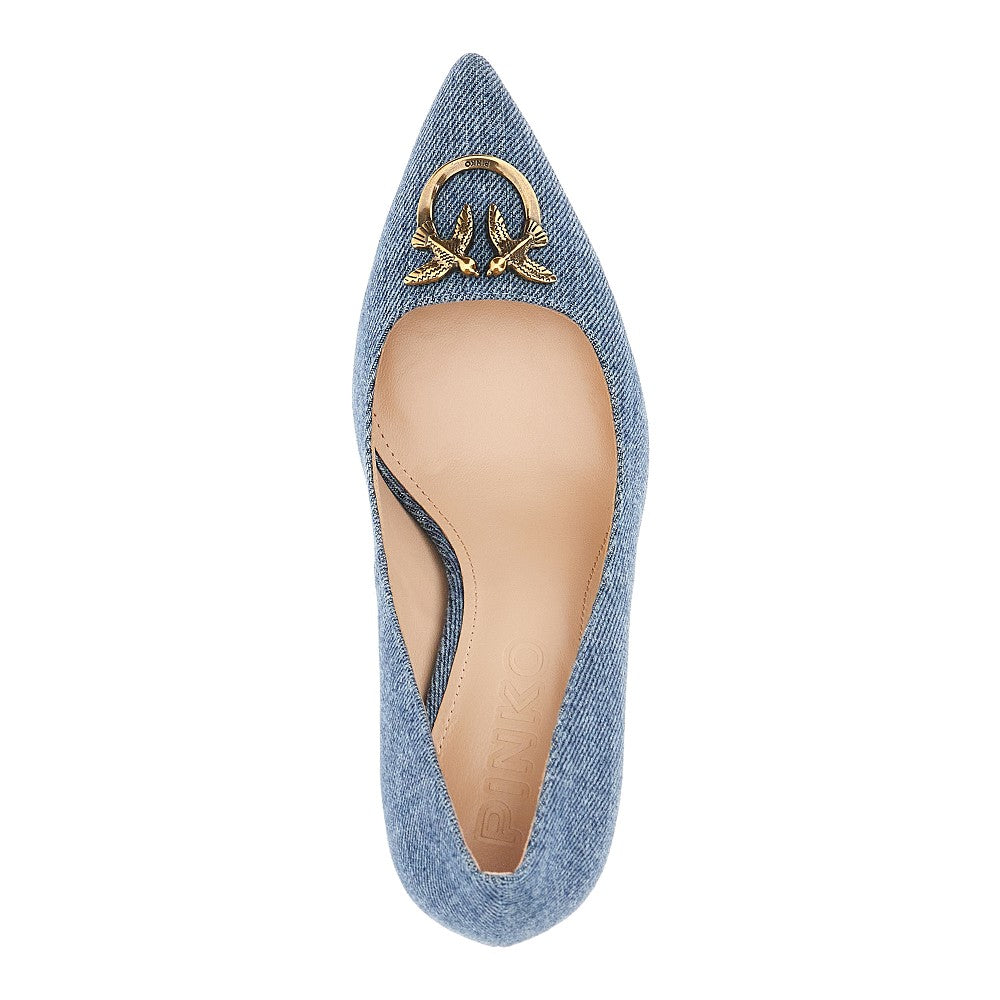 Denim pumps with Love Birds logo