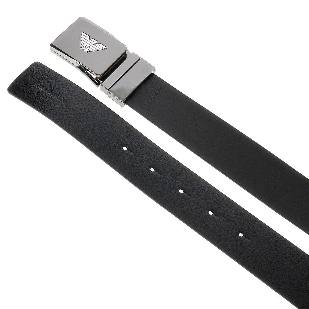 Reversible leather belt with logo buckle