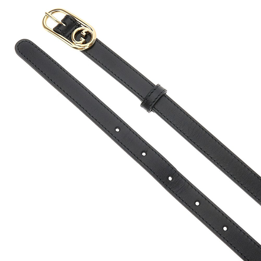 Leather slim belt with Interlocking GG buckle