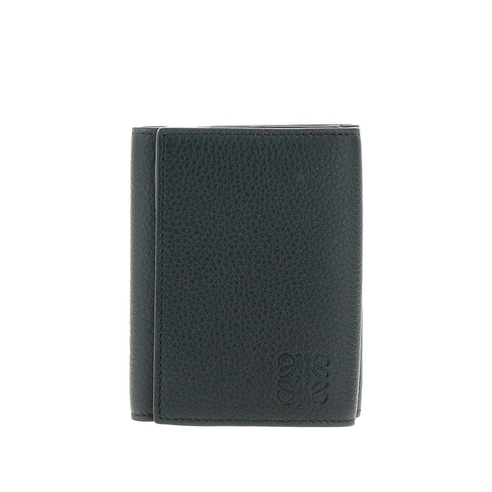 Grained leather tri-fold wallet