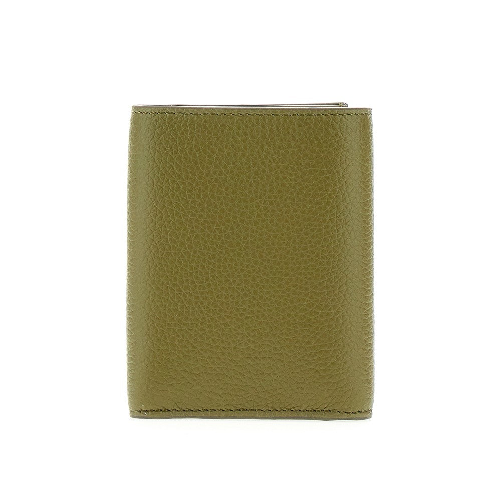 Grained leather tri-fold wallet