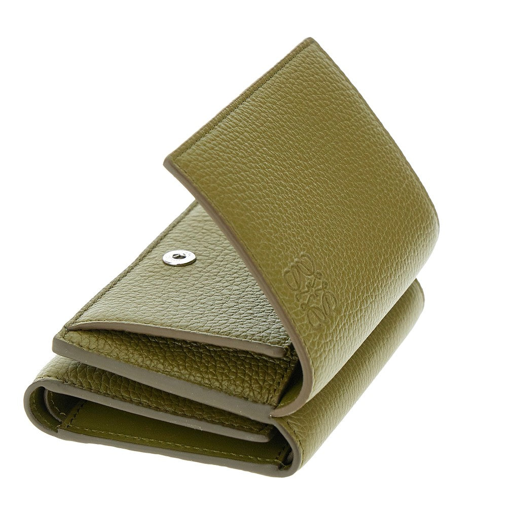 Grained leather tri-fold wallet