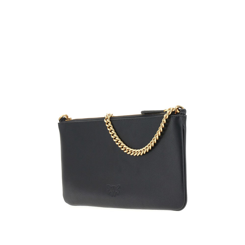 Leather flat pouch with chain